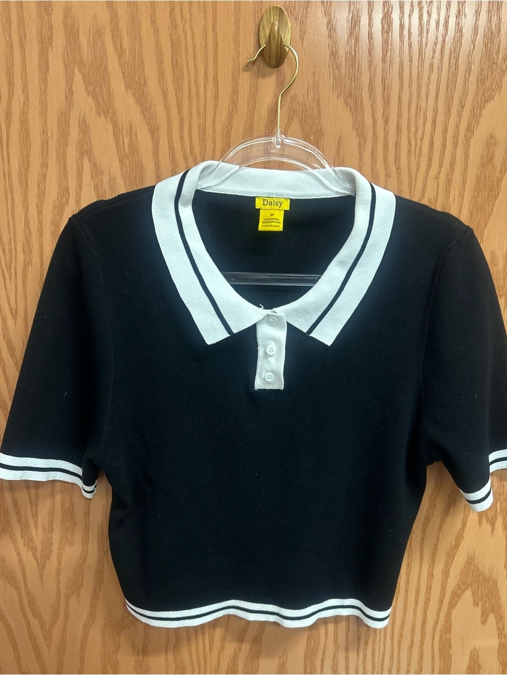 Daisy Black Polo Top with White Trim for Kids